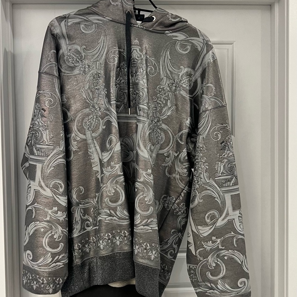 Versace Gray and Black Angelic Motif Hoodie